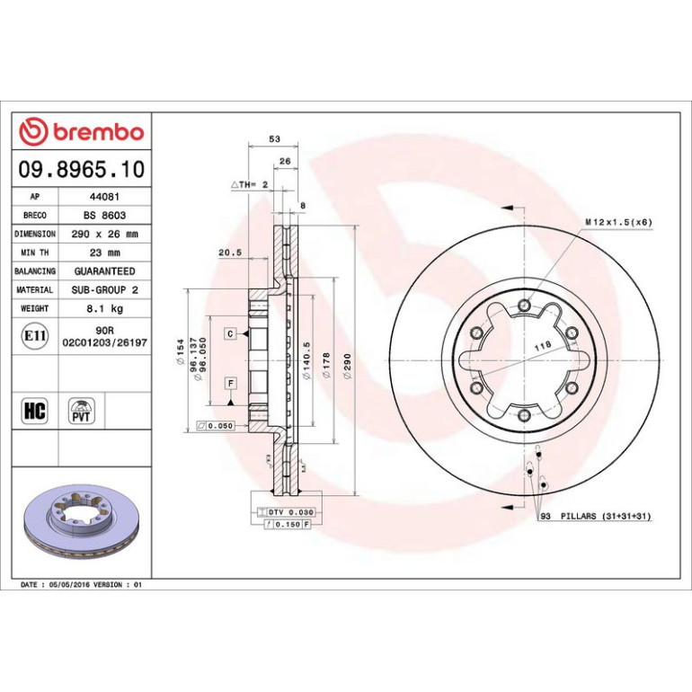 BREMBO Bremsscheibe 09.8965.10