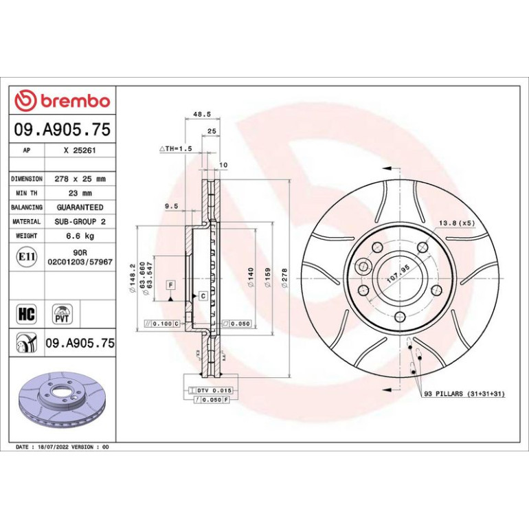 BREMBO Bremsscheibe Max VA 09.A905.75 BREMBO Bremsscheibe Max VA 09.A905.75