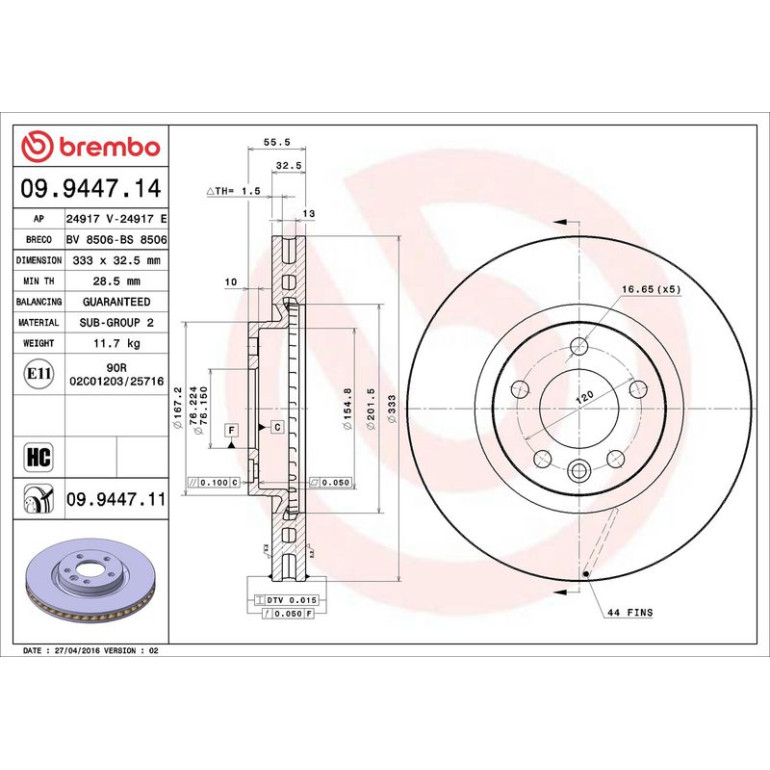 17 481 037 Bremsscheibe VA 09.9447.11 17 481 037 Bremsscheibe VA 09.9447.11