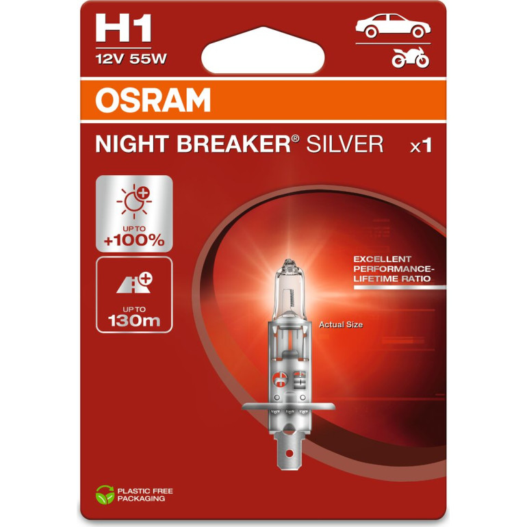 H1 12V 55W P14,5s NIGHT BREAKER SILVER +100% 1 Stück H1 12V 55W P14,5s NIGHT BREAKER SILVER +100% 1 Stück