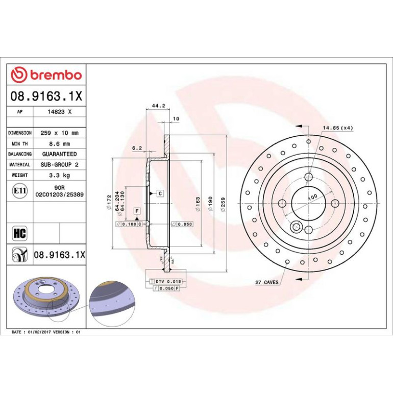 Bremsscheibe HA Xtra 08.9163.1X Bremsscheibe HA Xtra 08.9163.1X