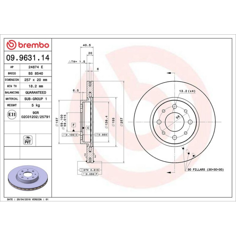 40 481 063 Bremsscheibe VA 09.9631.14 40 481 063 Bremsscheibe VA 09.9631.14