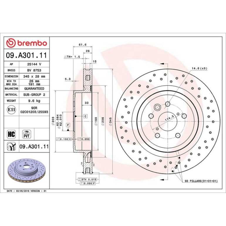 BREMBO Bremsscheibe 09.A301.11 BREMBO Bremsscheibe 09.A301.11