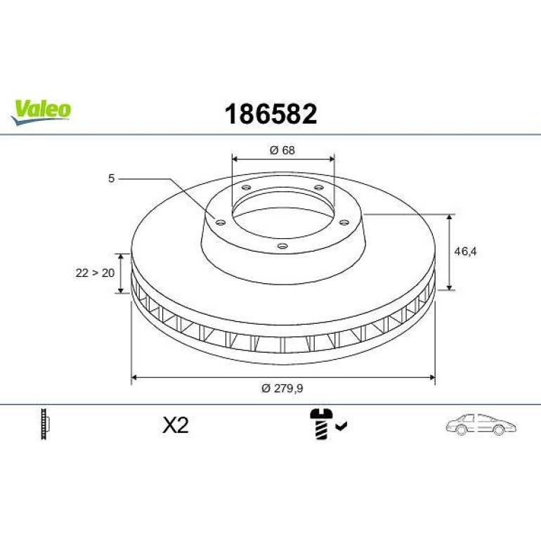 VALEO Bremsscheibe 186582 VALEO Bremsscheibe 186582