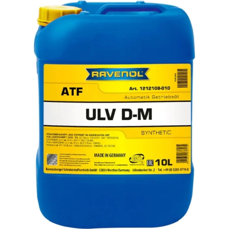 Ravenol Atf Ulv Dm 10L Íl / Ac Delco 10-4107 / Dexronr Ulv Ab/Ab 2017 Gm 10L90 / Ford Wss-M2C949-A, Gm 19352619 1212108-010-01-999