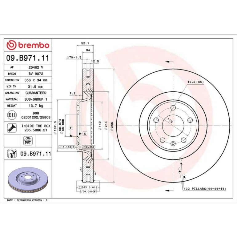 12 481 054 Bremsscheibe VA 09.B971.11 12 481 054 Bremsscheibe VA 09.B971.11