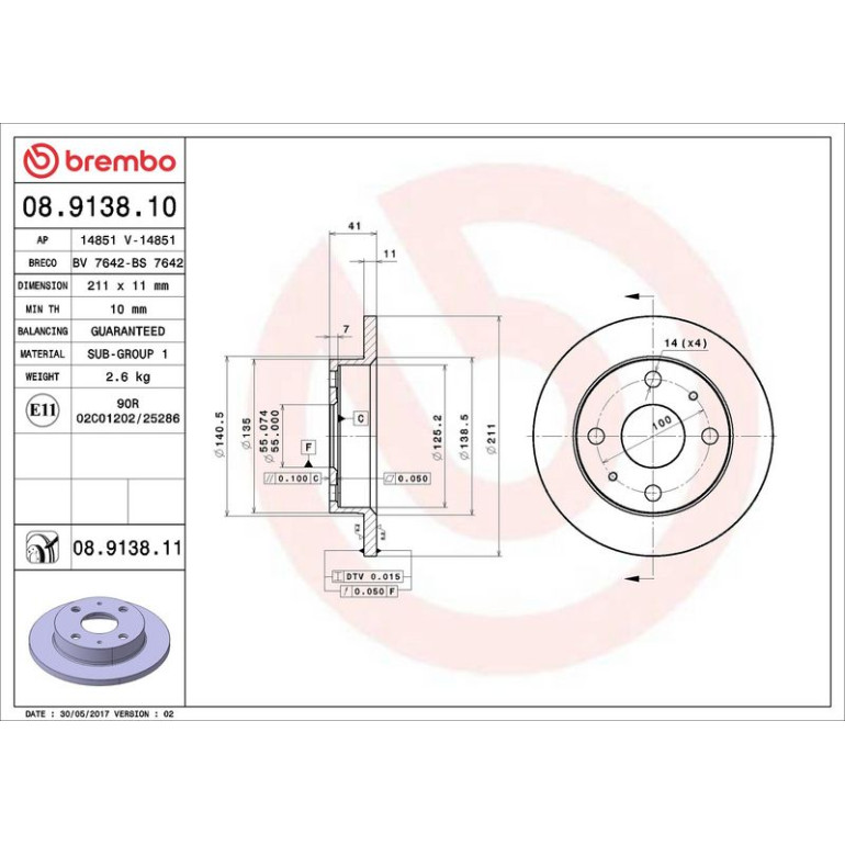 87 481 015 Bremsscheibe VA 08.9138.10 87 481 015 Bremsscheibe VA 08.9138.10