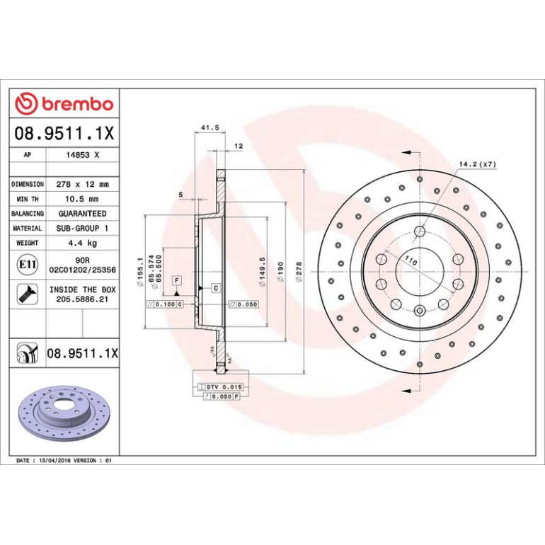 Bremsscheibe HA Xtra 08.9511.1X Bremsscheibe HA Xtra 08.9511.1X