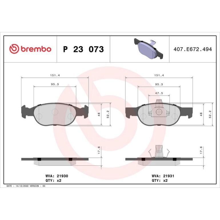 BREMBO Bremsklötze VA P 23 073 BREMBO Bremsklötze VA P 23 073