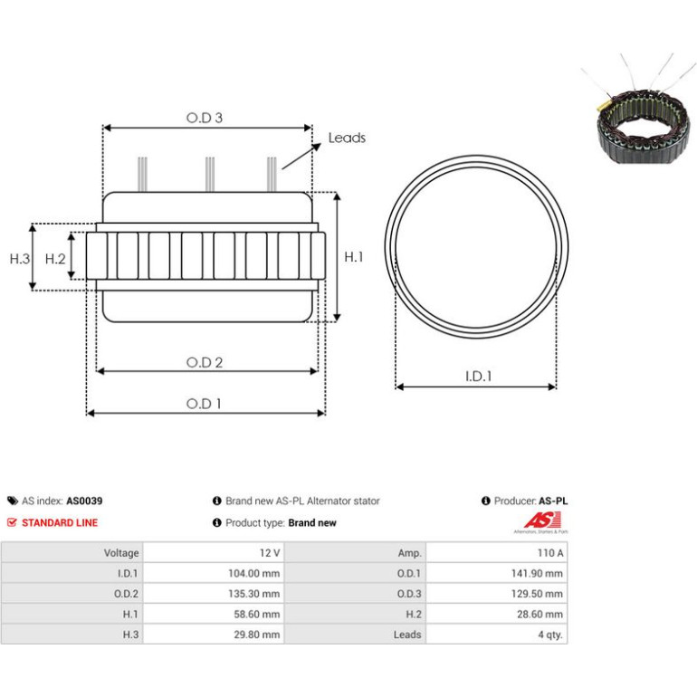 Ständer, Generator AS0039 Ständer, Generator AS0039