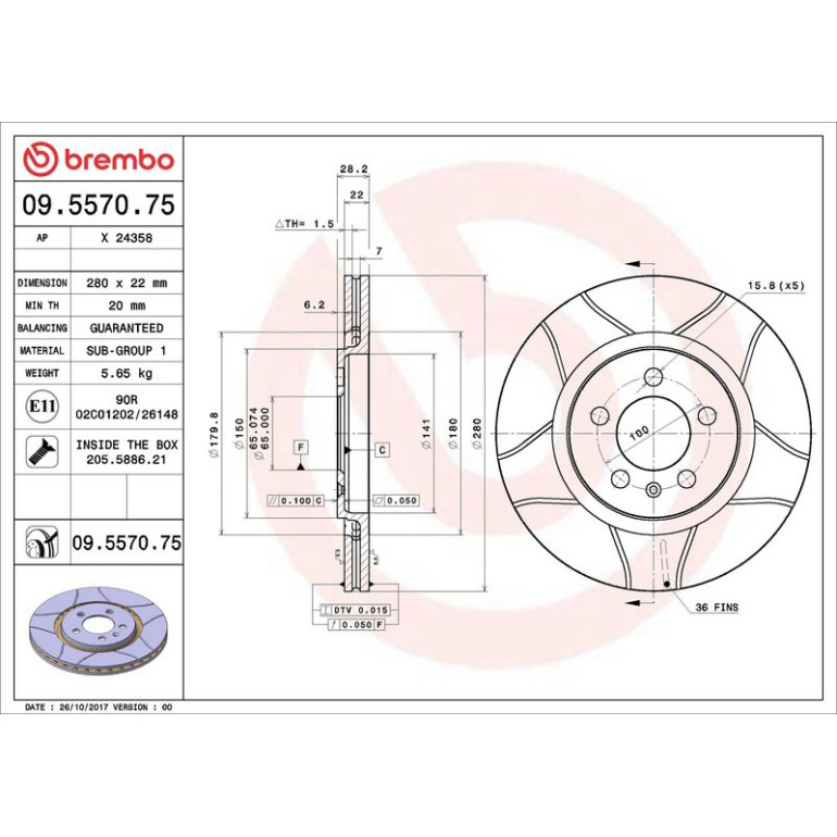 BREMBO Bremsscheibe 09.5570.75 BREMBO Bremsscheibe 09.5570.75