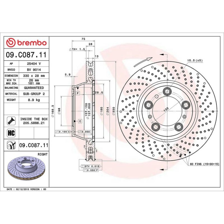 13 482 021 Bremsscheibe HA re 09.C087.11 13 482 021 Bremsscheibe HA re 09.C087.11