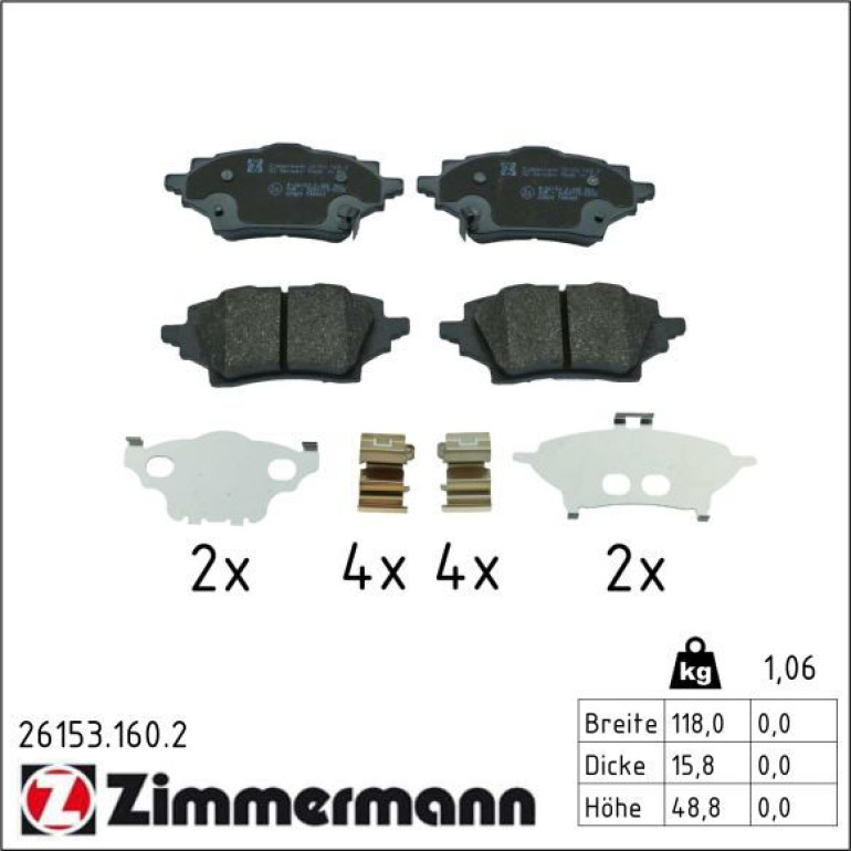 ZIMMERMANN Bremsbelagsatz, Scheibenbremse 26153.160.2 ZIMMERMANN Bremsbelagsatz, Scheibenbremse 26153.160.2