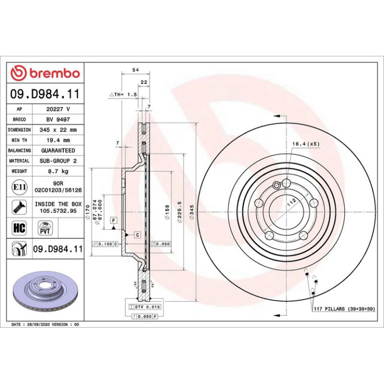 Bremsscheibe HA 09.D984.11 Bremsscheibe HA 09.D984.11