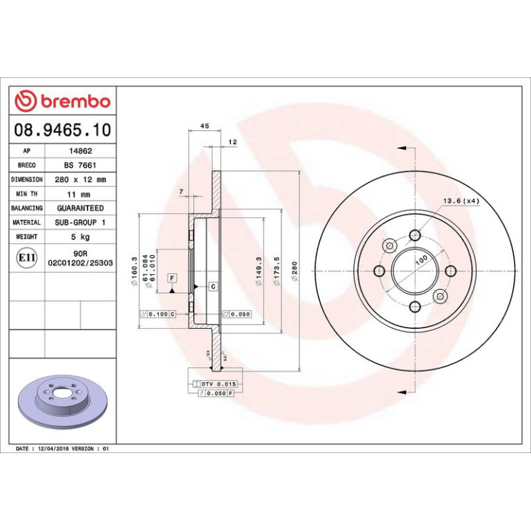 72 482 020 Bremsscheibe HA 08.9465.10 72 482 020 Bremsscheibe HA 08.9465.10