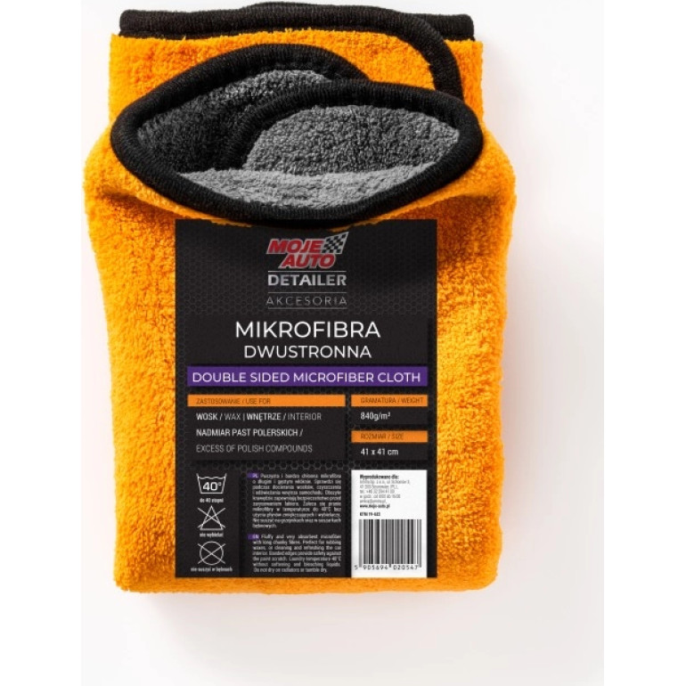 Microfaser Tuch Doppelseitig 840g 41x41cm Orange/ Grau 19-632