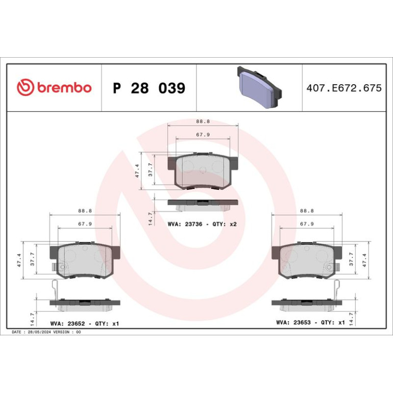 BREMBO Bremsklötze HA P 28 039 BREMBO Bremsklötze HA P 28 039