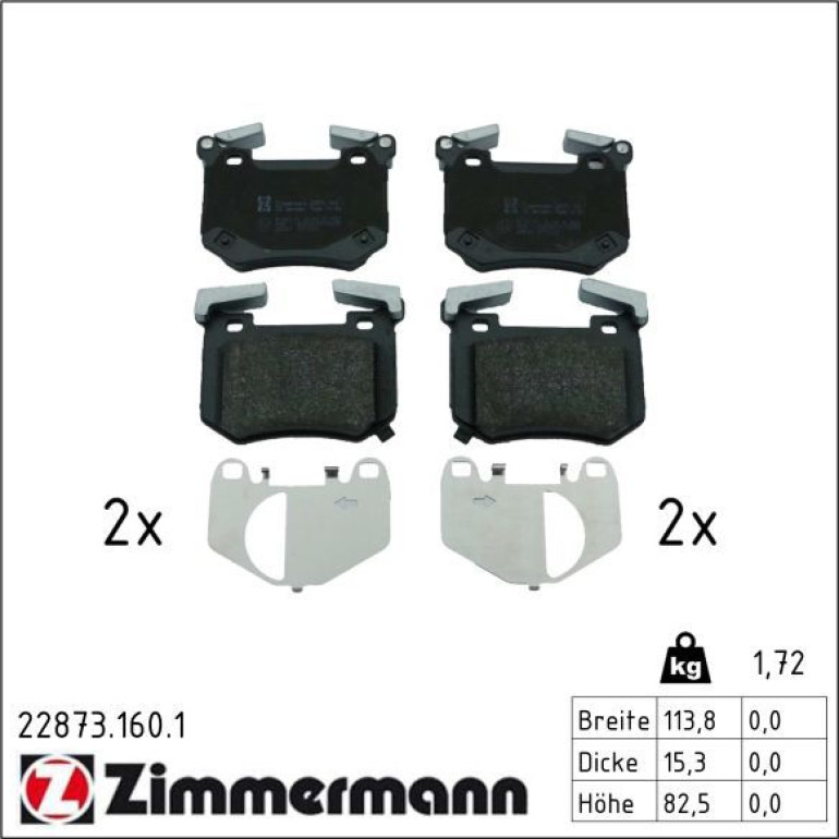 ZIMMERMANN Bremsbelagsatz, Scheibenbremse 22873.160.1 ZIMMERMANN Bremsbelagsatz, Scheibenbremse 22873.160.1