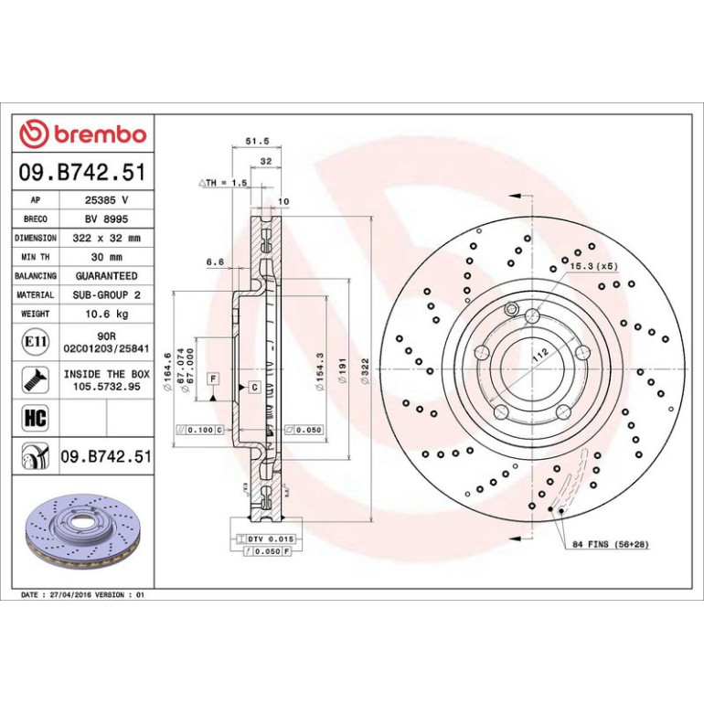 15 481 115 Bremsscheibe VA 09.B742.51 15 481 115 Bremsscheibe VA 09.B742.51