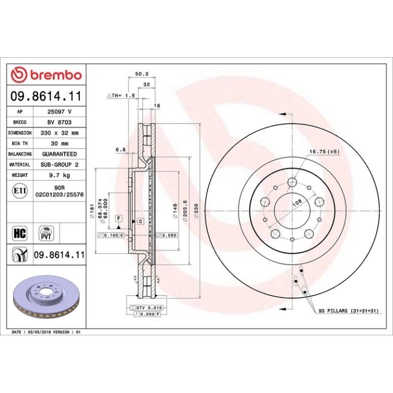 76 481 029 Bremsscheibe VA 09.8614.11 76 481 029 Bremsscheibe VA 09.8614.11