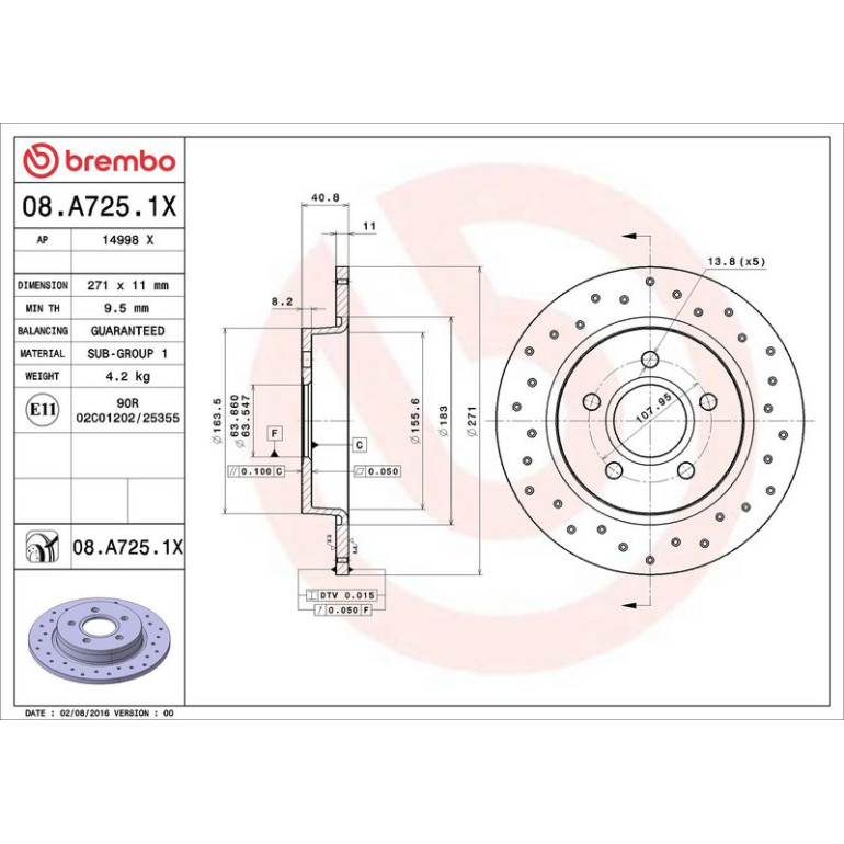 Bremsscheibe HA Xtra 08.A725.1X Bremsscheibe HA Xtra 08.A725.1X