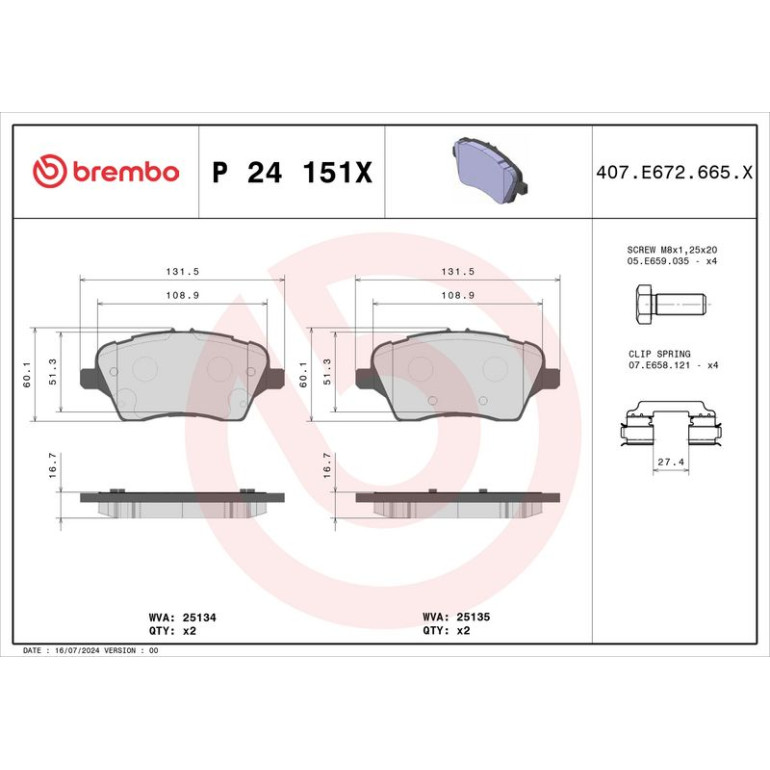 BREMBO Bremsklötze VA P 24 151X BREMBO Bremsklötze VA P 24 151X