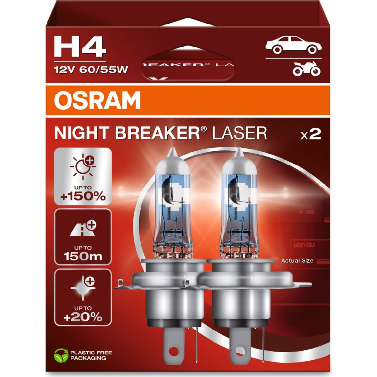 OSRAM H4 12V 60/55W P43t NIGHT BREAKER LASER +150% mehr Licht OSRAM H4 12V 60/55W P43t NIGHT BREAKER LASER +150% mehr Licht