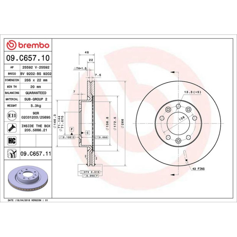 71 481 043 Bremsscheibe VA 09.C657.11 71 481 043 Bremsscheibe VA 09.C657.11