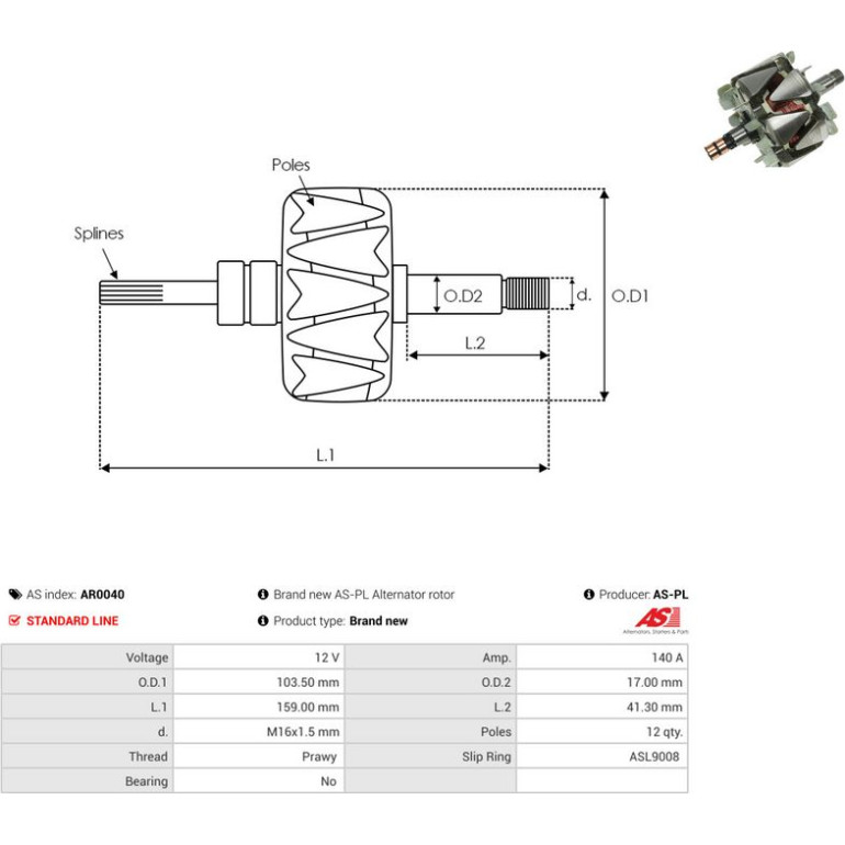 Läufer, Generator AR0040 Läufer, Generator AR0040