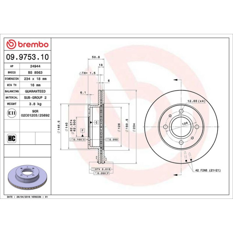 80 481 013 Bremsscheibe VA 09.9753.10 80 481 013 Bremsscheibe VA 09.9753.10