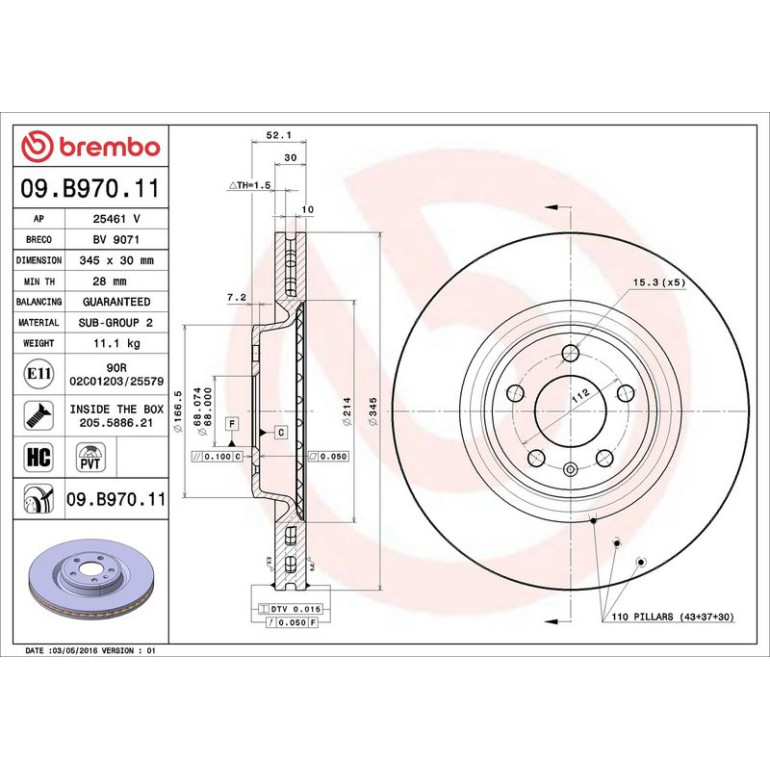 12 481 052 Bremsscheibe VA 09.B970.11 12 481 052 Bremsscheibe VA 09.B970.11
