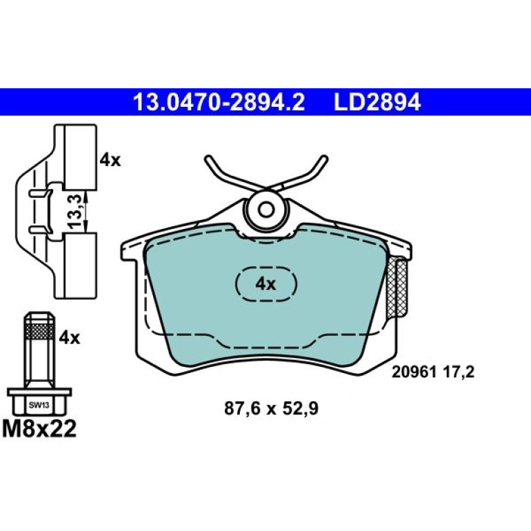 ATE Bremsbelagsatz Audi Hinterachse A2/A3/Tt 1.4-1.9 TDI 96-06 Keramik 13.0470-2894.2 ATE Bremsbelagsatz Audi Hinterachse A2/A3/Tt 1.4-1.9 TDI 96-06 Keramik 13.0470-2894.2