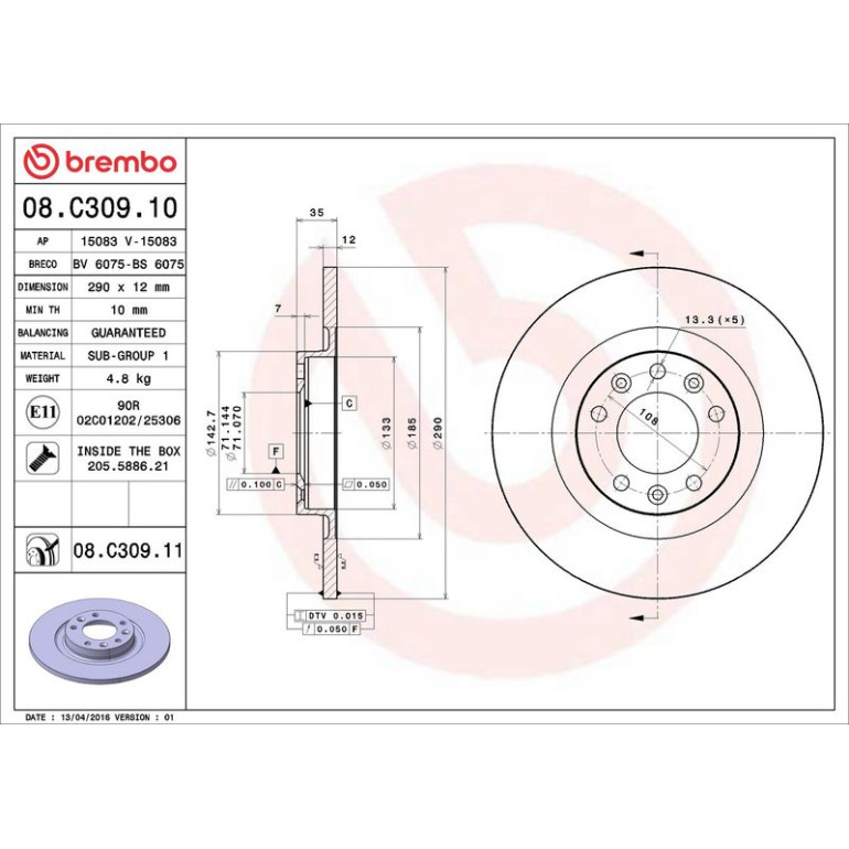 70 482 031 Bremsscheibe HA 08.C309.11 70 482 031 Bremsscheibe HA 08.C309.11