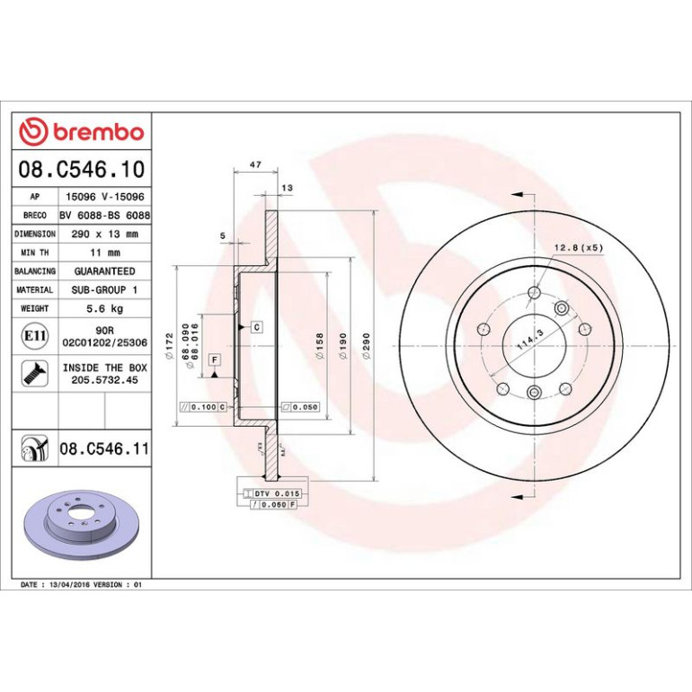 85 482 046 Bremsscheibe HA 08.C546.11 85 482 046 Bremsscheibe HA 08.C546.11