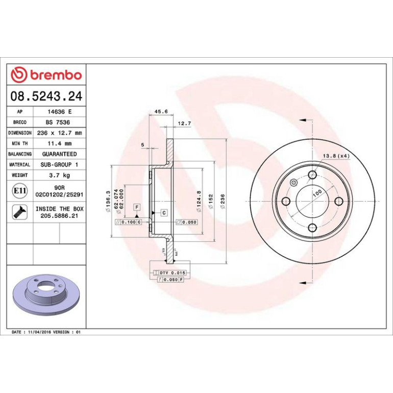 78 481 004 Bremsscheibe VA 08.5243.24 78 481 004 Bremsscheibe VA 08.5243.24