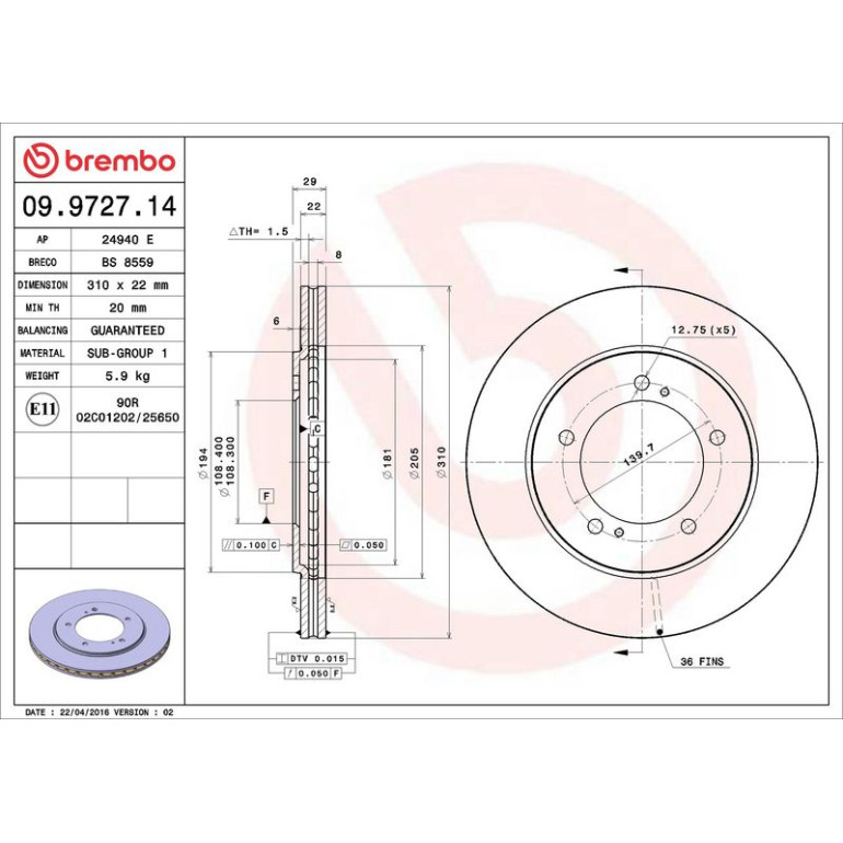 89 481 012 Bremsscheibe VA 09.9727.14 89 481 012 Bremsscheibe VA 09.9727.14