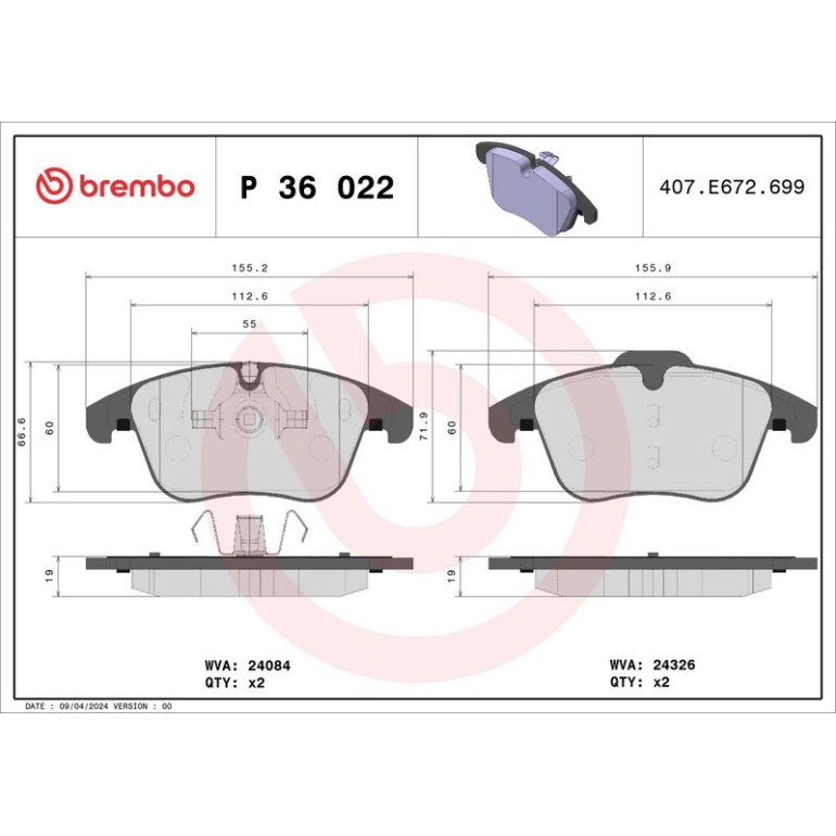 BREMBO Bremsklötze VA P 36 022 BREMBO Bremsklötze VA P 36 022