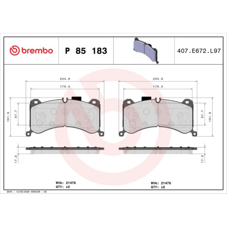 BREMBO Bremsbelagsatz, Scheibenbremse P 85 183 BREMBO Bremsbelagsatz, Scheibenbremse P 85 183