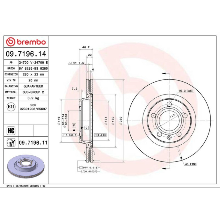 12 481 026 Bremsscheibe VA 09.7196.11 12 481 026 Bremsscheibe VA 09.7196.11