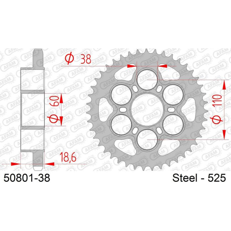 AFAM Kettenrad STAHL 38 Zähne 50801-38 AFAM Kettenrad STAHL 38 Zähne 50801-38