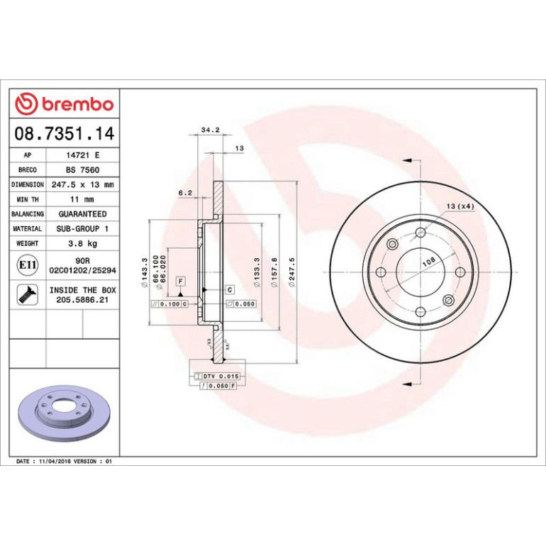 71 481 011 Bremsscheibe VA 08.7351.14 71 481 011 Bremsscheibe VA 08.7351.14