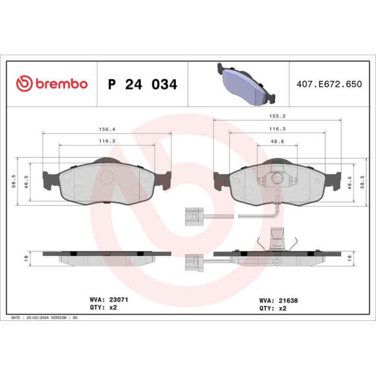 BREMBO Bremsklötze VA P 24 034 BREMBO Bremsklötze VA P 24 034