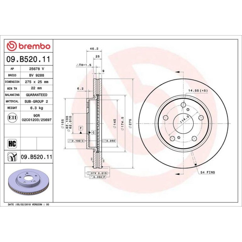 82 481 190 Bremsscheibe VA 09.B520.11 82 481 190 Bremsscheibe VA 09.B520.11