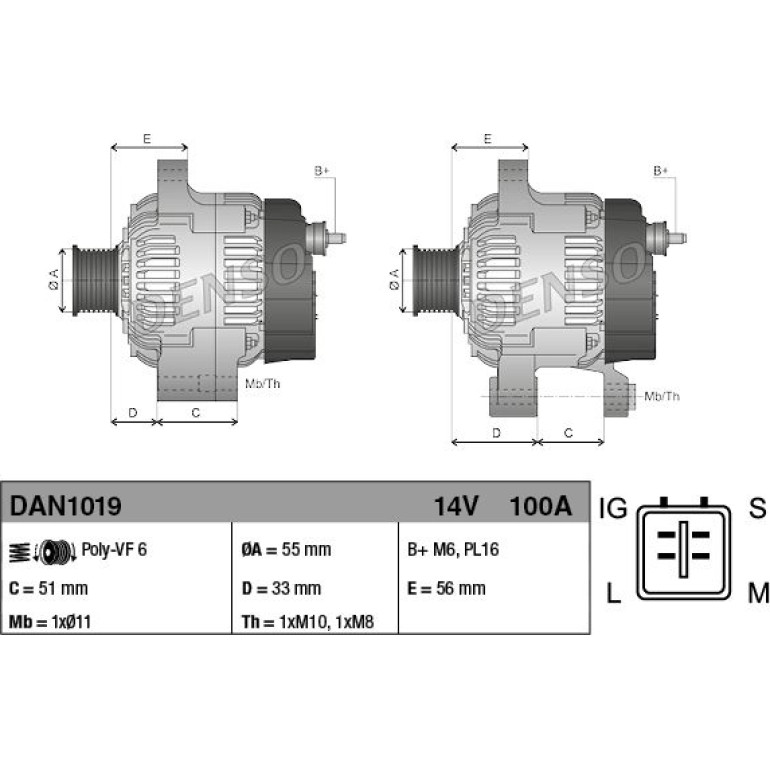 DENSO Generator DAN1019 DENSO Generator DAN1019
