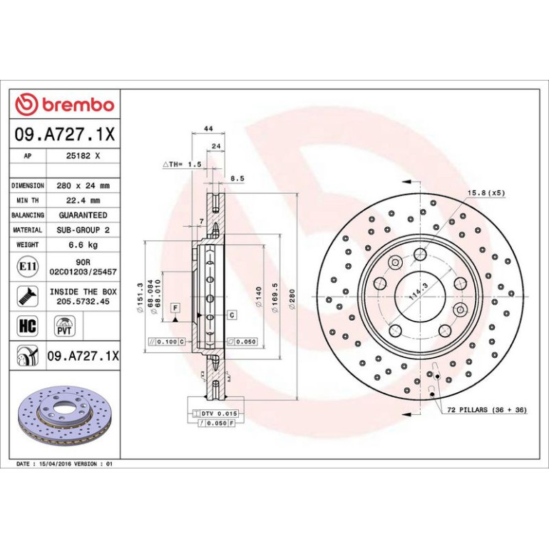 Bremsscheibe VA Xtra 09.A727.1X Bremsscheibe VA Xtra 09.A727.1X