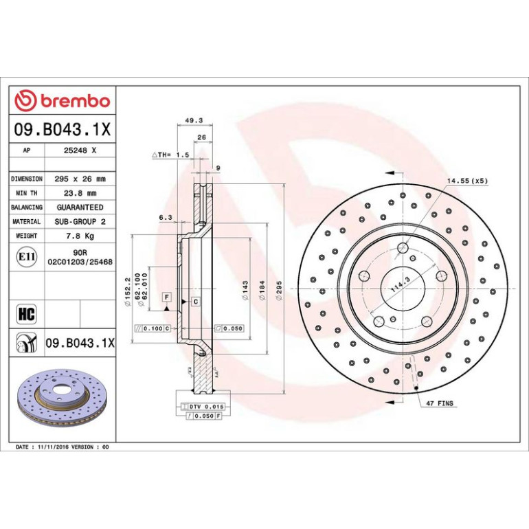 Bremsscheibe VA Xtra 09.B043.1X Bremsscheibe VA Xtra 09.B043.1X