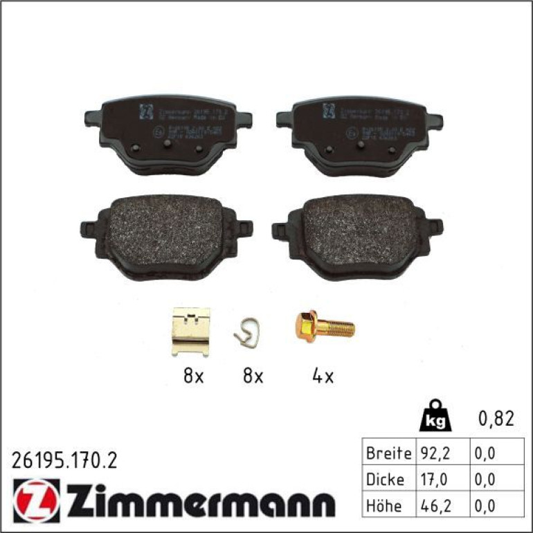 ZIMMERMANN Bremsbelagsatz, Scheibenbremse 26195.170.2 ZIMMERMANN Bremsbelagsatz, Scheibenbremse 26195.170.2