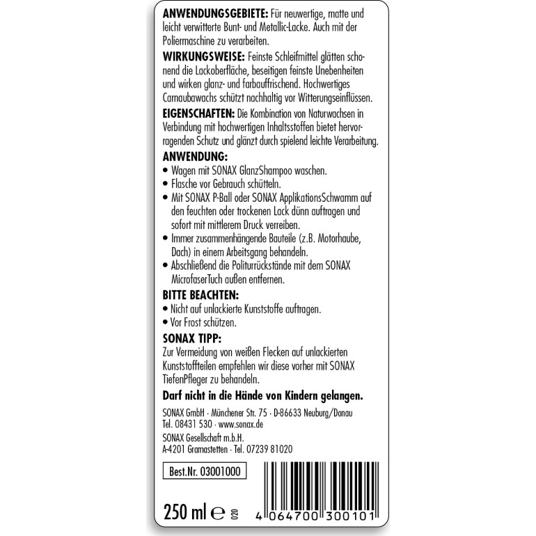 Sonax Autopolitur 250ml 03001000 Sonax Autopolitur 250ml 03001000
