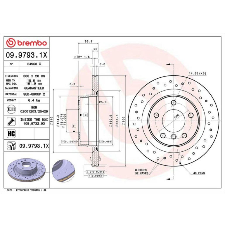 Bremsscheibe HA Xtra 09.9793.1X