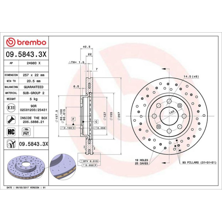 Bremsscheibe VA Xtra 09.5843.3X Bremsscheibe VA Xtra 09.5843.3X